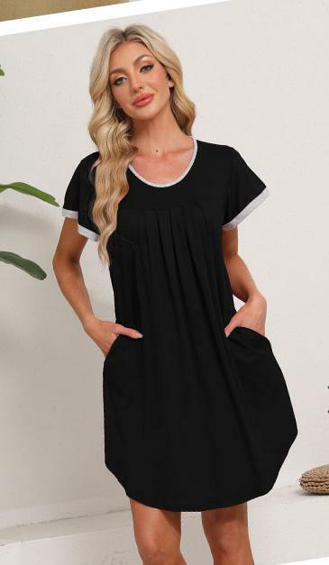 Dookttker Women’s Soft Loose Nightgown – Comfy Pleated Black Sleepshirt by Deal US