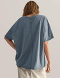 TARSE Oversized Loose Fit Cotton Tunic Tee Women Short Sleeve Blue Mirage Small by Deal US