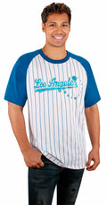 Fansamer Mens City Vintage Pinstripe Crew Neck Tee Shirt Blue White Size XL by Deal US
