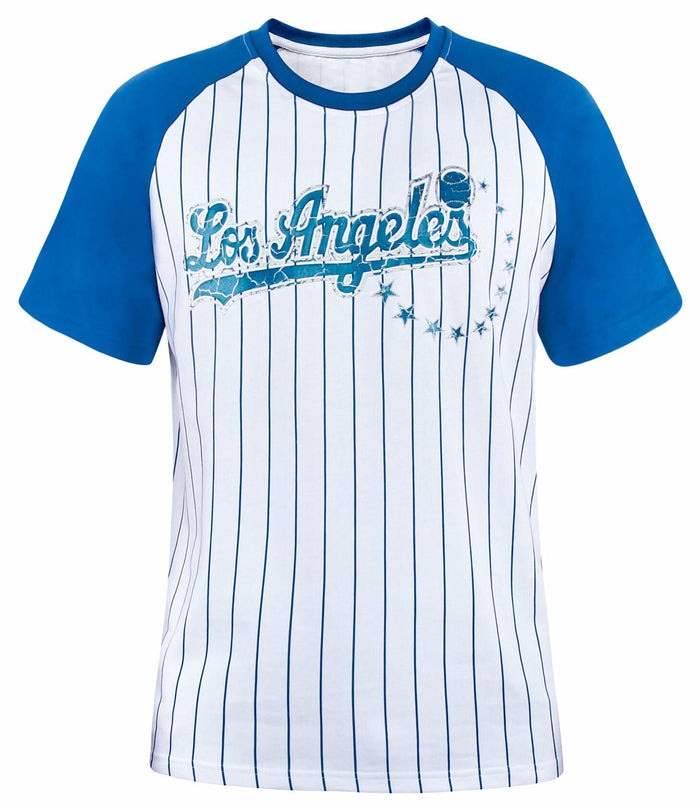 Fansamer Mens City Vintage Pinstripe Crew Neck Tee Shirt Blue White Size XL by Deal US