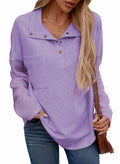 SHEWIN Women Oversized Button Up Sweatshirt Purple Size L by Deal US