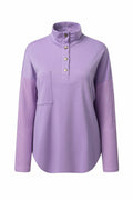 SHEWIN Women Oversized Button Up Sweatshirt Purple Size L by Deal US