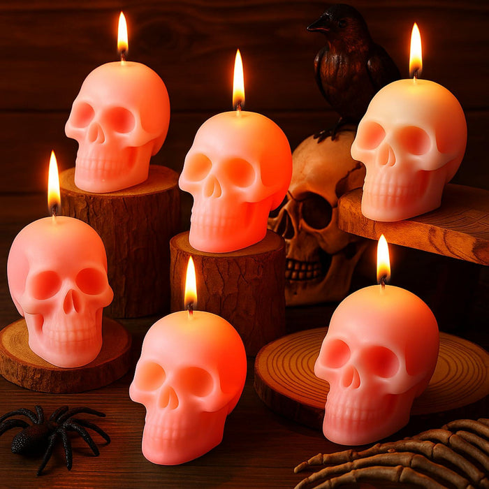 Nuanchu Halloween Skull Candles 6 Pack Large Pink Pastel Gothic Decor by Deal US