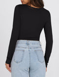 KEEPBEAUTY Womens Ruched Square Neck Long Sleeve Top Black Size L by Deal US