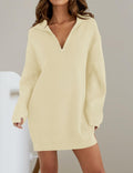ZESICA Womens Sweater Dress Long Sleeve Quarter Zip V Neck Cream Size L by Deal US