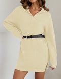 ZESICA Womens Sweater Dress Long Sleeve Quarter Zip V Neck Cream Size L by Deal US