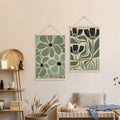HRQKO Boho Black Flowers Wall Art Set of 2 Wooden Frames 16x24 Inch by Deal US