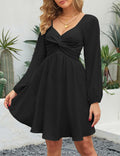 Florboom Women’s Sweetheart Long Sleeve Mini Dress Knot Front Black S by Deal US