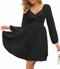 Florboom Women’s Sweetheart Long Sleeve Mini Dress Knot Front Black S by Deal US