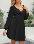 Florboom Women’s Sweetheart Long Sleeve Mini Dress Knot Front Black S by Deal US