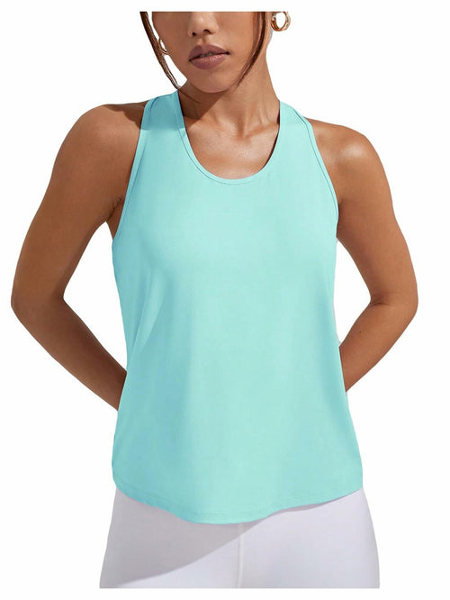 OYOANGLE Women's Sleeveless Racer Back Sports Tank Top Light Blue Size XL by Deal US