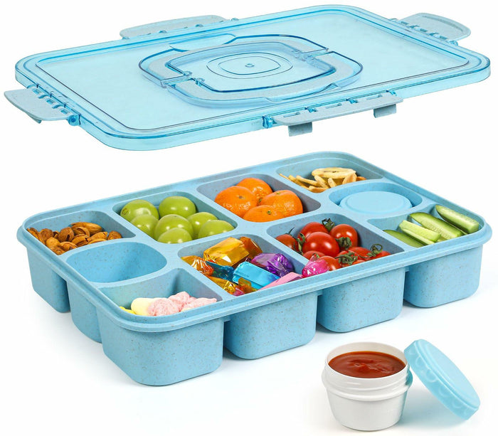 Caperci Snackle Box Large 10-Compartment Tray with Lid Handle Blue by Deal US