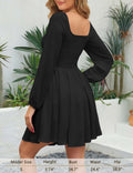 Florboom Women’s Sweetheart Long Sleeve Mini Dress Knot Front Black S by Deal US