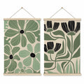 HRQKO Boho Black Flowers Wall Art Set of 2 Wooden Frames 16x24 Inch by Deal US
