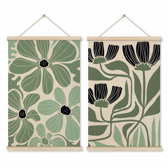 HRQKO Boho Black Flowers Wall Art Set of 2 Wooden Frames 16x24 Inch by Deal US