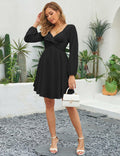 Florboom Women’s Sweetheart Long Sleeve Mini Dress Knot Front Black S by Deal US