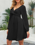 Florboom Women’s Sweetheart Long Sleeve Mini Dress Knot Front Black S by Deal US