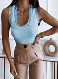 miduo Womens Summer Casual Lace Cami Ribbed Knit Tank Top Blue Size S by Deal US
