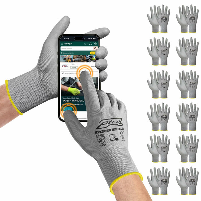 PTCOL PU Coated Work Gloves 12 Pairs Black Polypropylene Size XL by Deal US