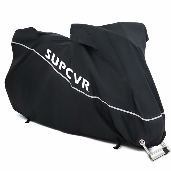 SUPCVR Motorcycle Cover Heavy Duty Waterproof UV-Proof Reflective Strips Black by Deal US