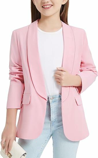 Mebius Girls Pink Shawl Collar Blazer Jacket Open Front Size 12Y by Deal US