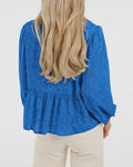 KIRUNDO Babydoll Long Sleeve Tie Front Eyelet Top Blue Size L by Deal US