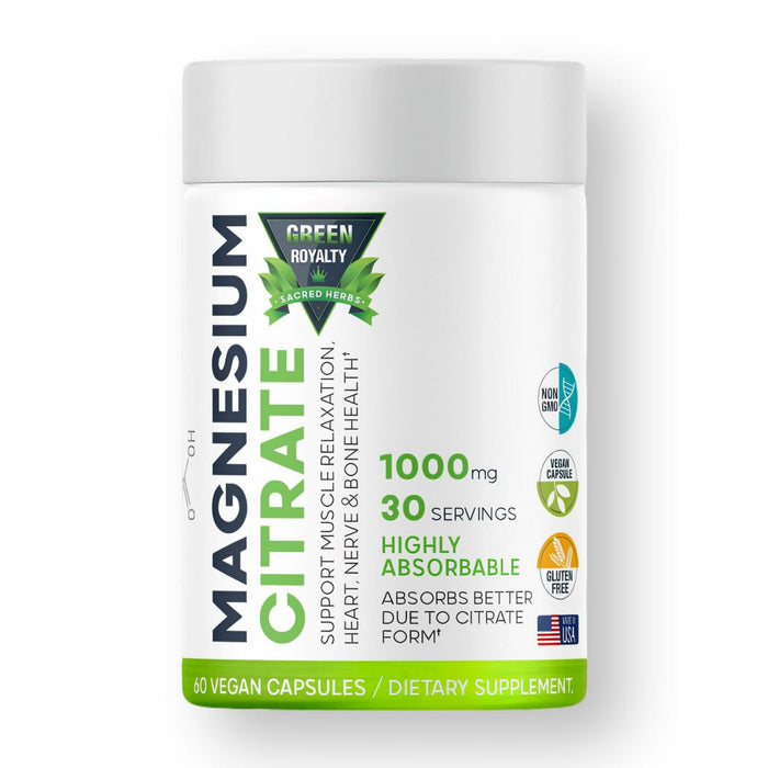 GREEN ROYALTY Magnesium Citrate 1000mg 60 Vegan Capsules Gluten Free USA by Deal US