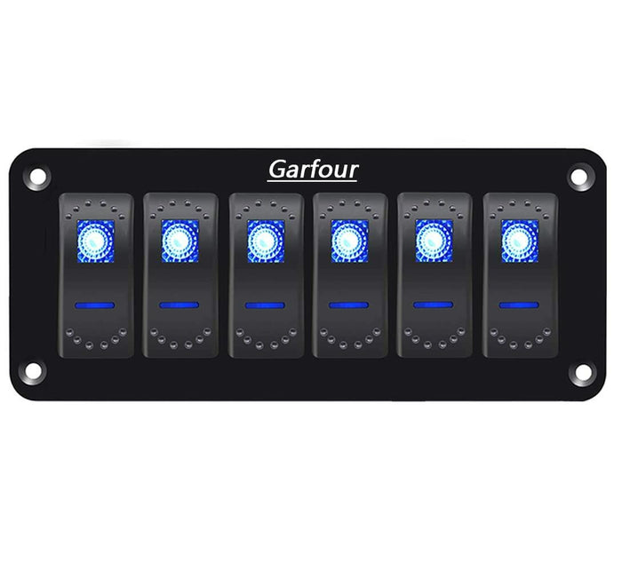 Garfour Marine 6 Gang 5 Pin Red LED Aluminum Rocker Switch Panel by Deal US