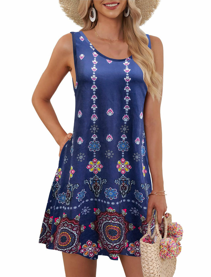 AUSELILY Women's Sleeveless Floral Mini Dress with Pockets Red Flowers Size L by Deal US