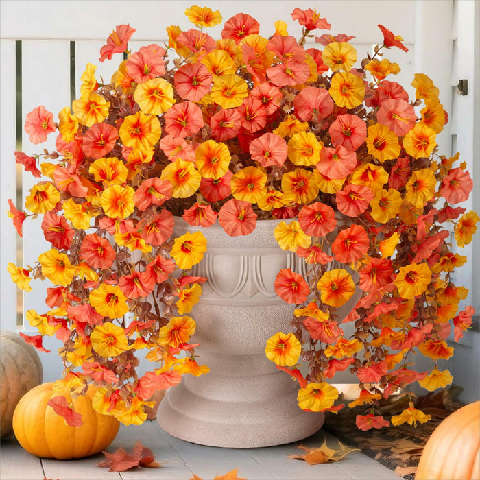 HyeFlora 2 PCS Faux Fall Hanging Flowers Plants UV Resistant Orange+Yellow by Deal US