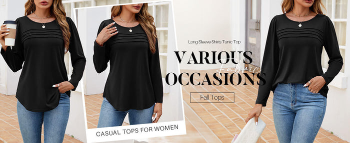 ZESICA Women's Fashion Long Sleeve Pleated Tunic Blouse Black Size L by Deal US