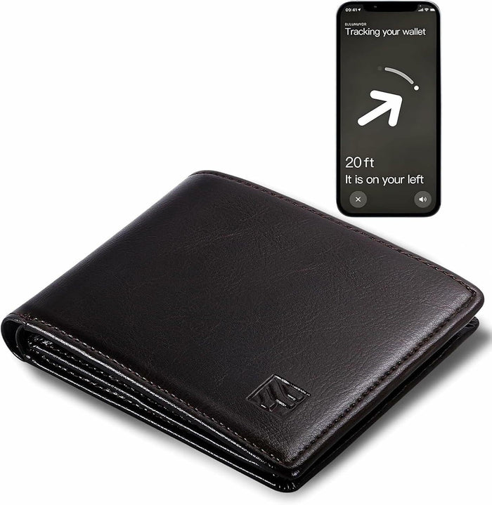 FLETUTE Full-Grain Leather Slim Airtag Wallet Mens Luxury Blue by Deal US