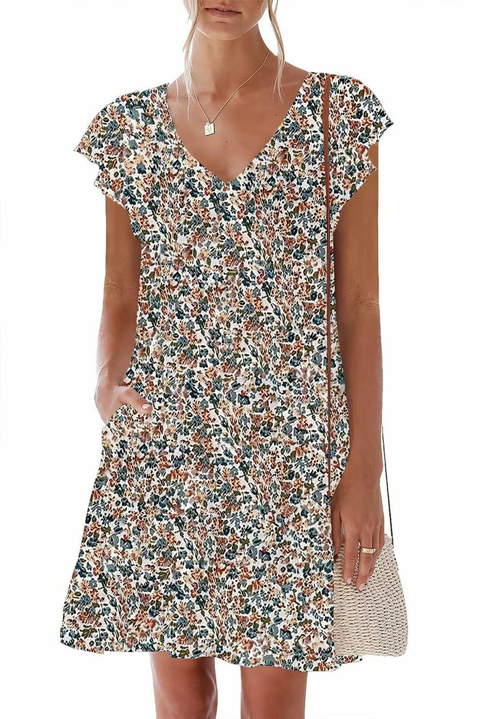 nclook Womens Summer Casual V Neck Mini Dress Ruffle Pockets Multicolour XL by Deal US