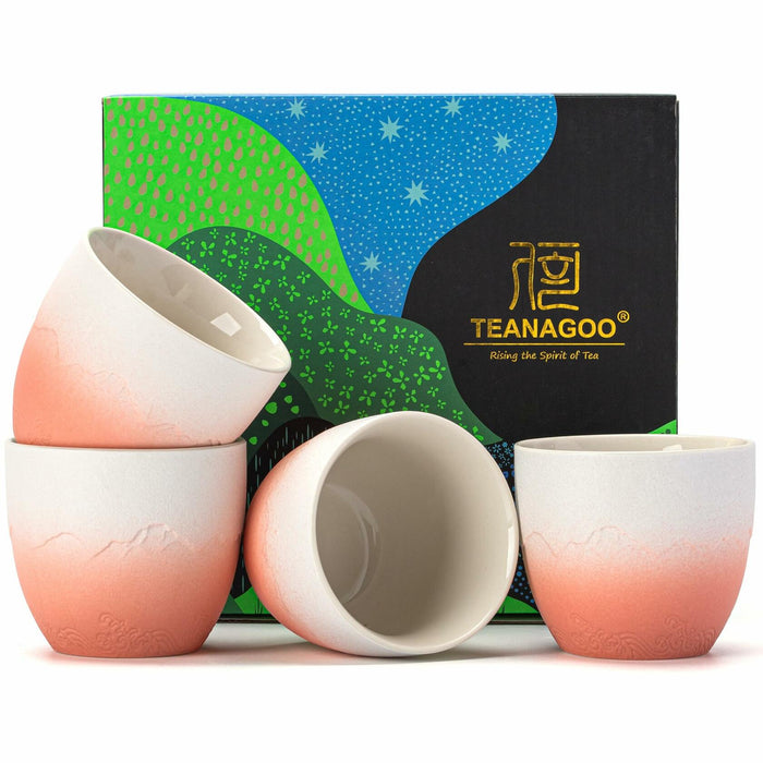 TEANAGOO Japanese Tea Cup 5.6oz Gradient Pink White 4 Pcs Box by Deal US
