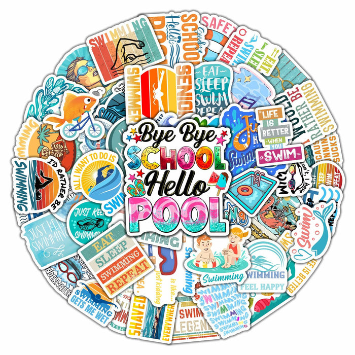 BIGZORO 50PCS Waterproof Swimming Stickers Decals Vinyl for Laptop Water Bottles by Deal US