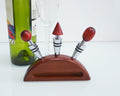 Lutong Wine Stopper Set 3pcs with Stand Wood Silver & Brown Entertainment by Deal US