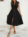 Wenrine Womens Summer Smocked Midi Dress V Neck Cap Sleeve Black by Deal US