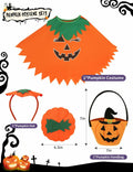 qqpouc Pumpkin Costume Glow in Dark Halloween Poncho Headband Candy Bags 3-7Y by Deal US