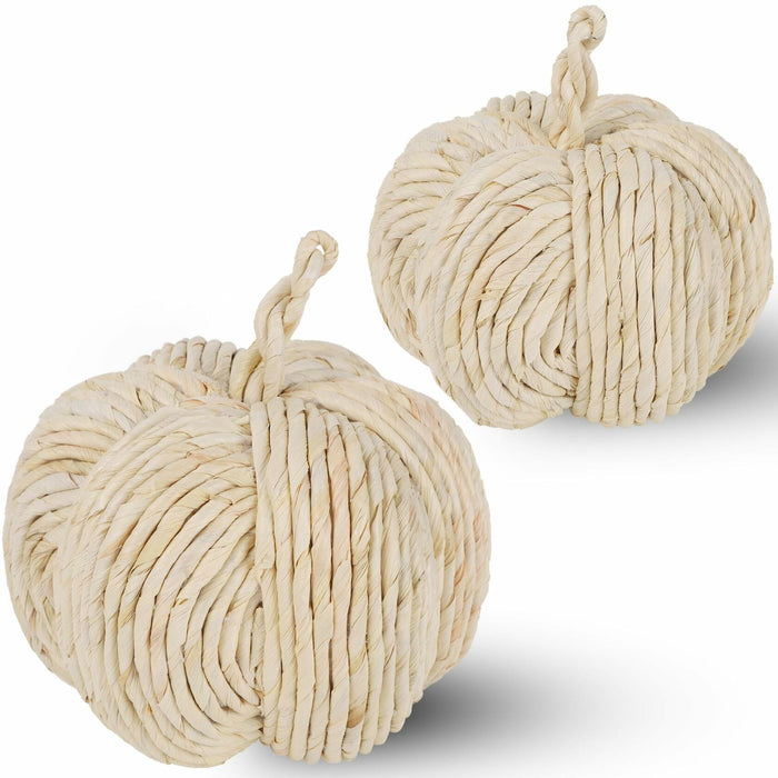 winemana 2 Pack Woven Pumpkin Decor Fall Thanksgiving White Assorted Size by Deal US