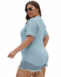 KARALIN Womens Plus Size Roll Short Sleeve V Neck Top Light Yellow Size 4XL by Deal US