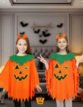 qqpouc Pumpkin Costume Glow in Dark Halloween Poncho Headband Candy Bags 3-7Y by Deal US