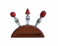 Lutong Wine Stopper Set 3pcs with Stand Wood Silver & Brown Entertainment by Deal US