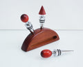 Lutong Wine Stopper Set 3pcs with Stand Wood Silver & Brown Entertainment by Deal US