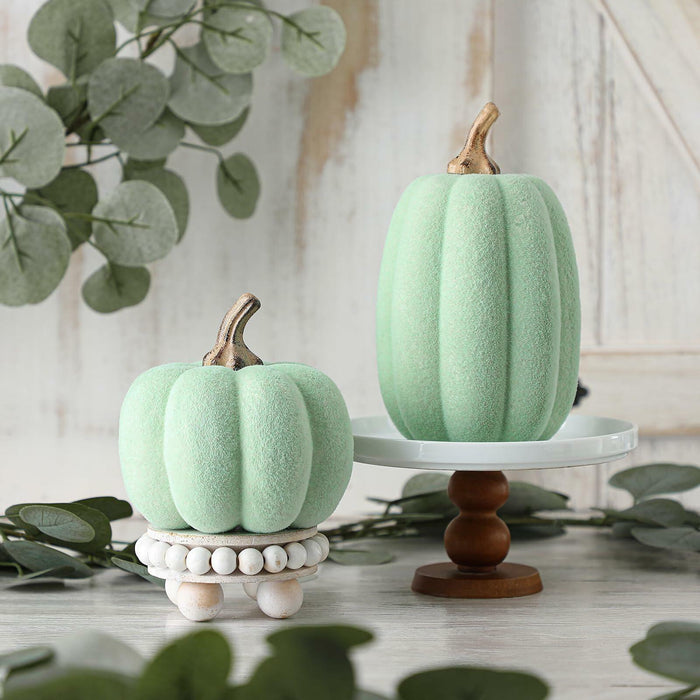 Vicenpal 2 Pcs Green Foam Pumpkins Fall Thanksgiving Decor Flocked Velvet by Deal US
