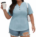 KARALIN Womens Plus Size Roll Short Sleeve V Neck Top Light Yellow Size 4XL by Deal US