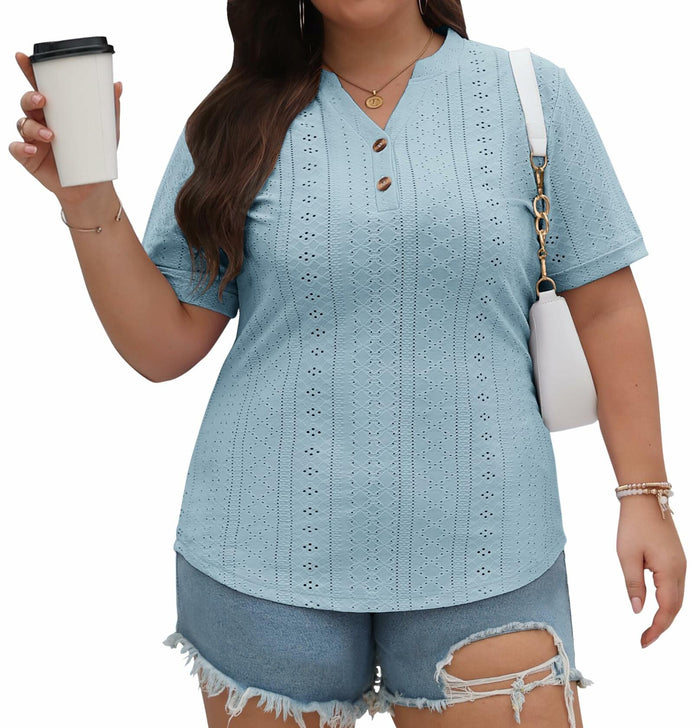 KARALIN Womens Plus Size Roll Short Sleeve V Neck Top Light Yellow Size 4XL by Deal US