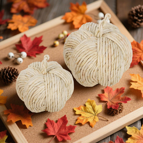 winemana 2 Pack Woven Pumpkin Decor Fall Thanksgiving White Assorted Size by Deal US