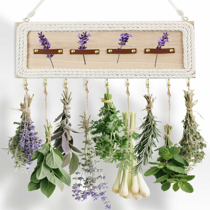 heiwinner Herb Drying Rack Hanging Rustic Wood 4-Compartment 15.7x5.9x0.59 by Deal US