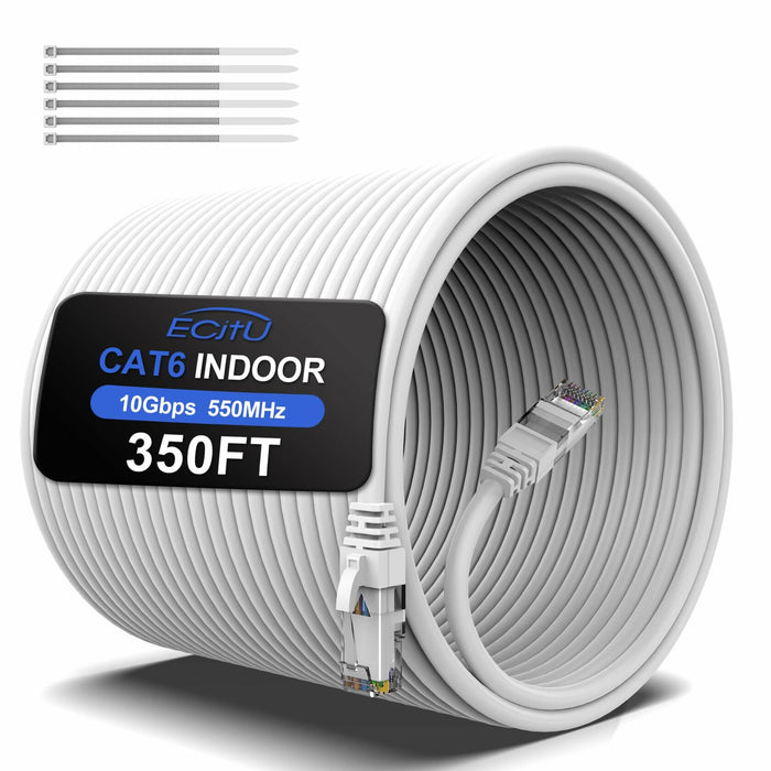 ecjtu 350FT Cat6 Ethernet Cable UTP PoE 24AWG CCA White with 25 Cable Ties by Deal US