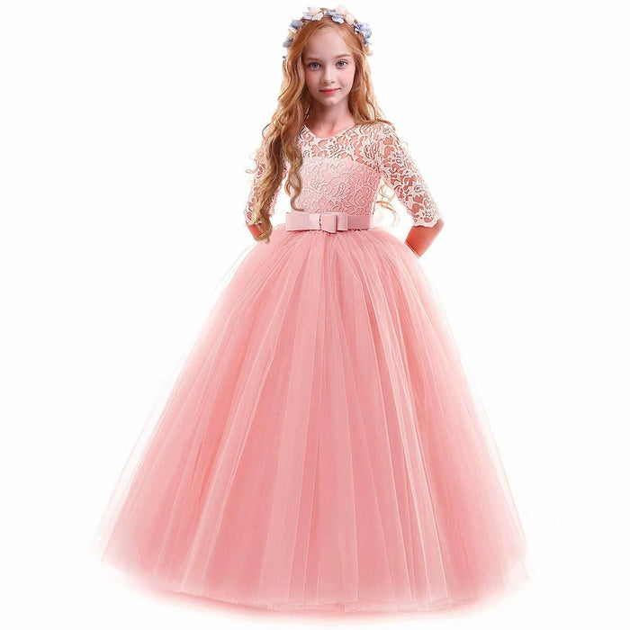 ABEHIK Flower Girls Lace Tulle Communion Dress Pink Size 2-3T by Deal US